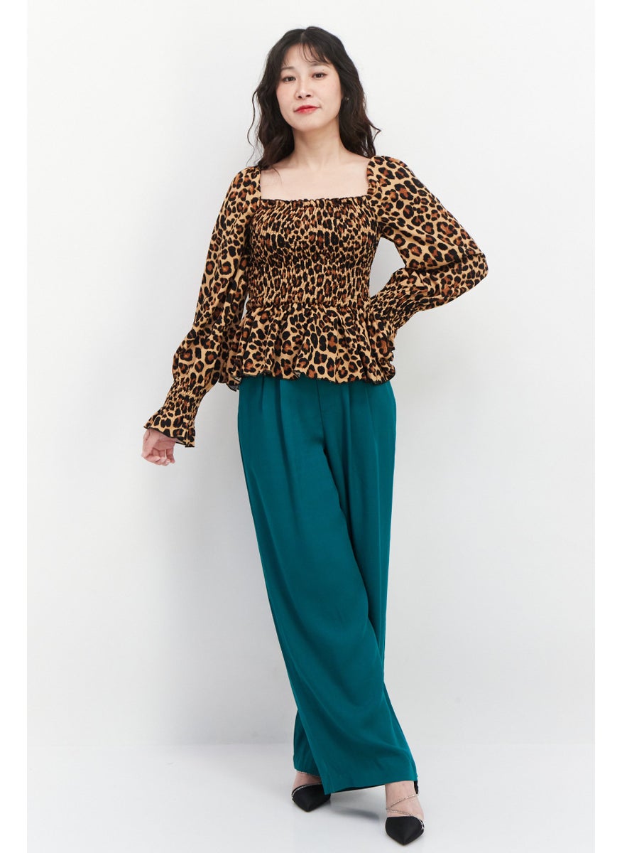 NEW LOOK Women Square Neck Long Sleeves Animal Print Top, Black Combo  - Image 3