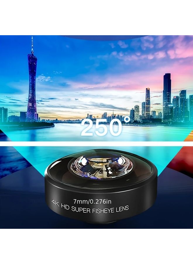 Black Professional HD Camera Lens Set For Smartphones 250 Degree Wide Angle Macro Lens - Image 4