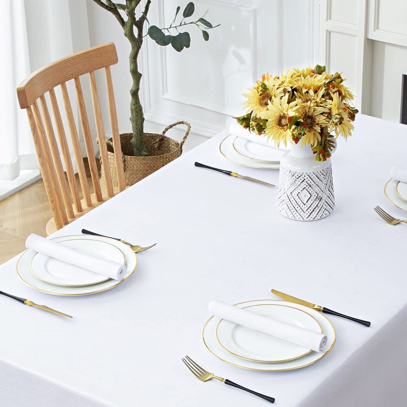 Softalker Jacquard Rectangle Tablecloth - Geometric Line Damask Table Covers Waterproof Stain Resistant Washable Polyester Table Cloths for Indoor & Outdoor(60 x 84 inch White) - Image 5