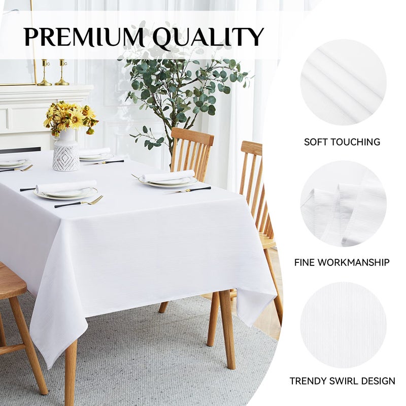 Softalker Jacquard Rectangle Tablecloth - Geometric Line Damask Table Covers Waterproof Stain Resistant Washable Polyester Table Cloths for Indoor & Outdoor(60 x 84 inch White) - Image 4