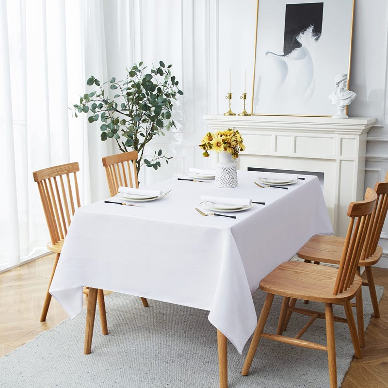 Softalker Jacquard Rectangle Tablecloth - Geometric Line Damask Table Covers Waterproof Stain Resistant Washable Polyester Table Cloths for Indoor & Outdoor(60 x 84 inch White) - Image 2
