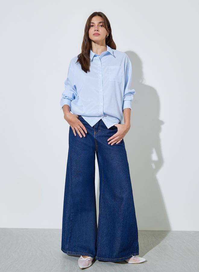 Styli Blue Striped Oversized Casual Shirt - Image 2