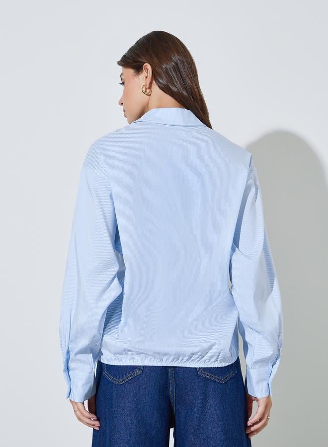 Styli Blue Striped Oversized Casual Shirt - Image 4