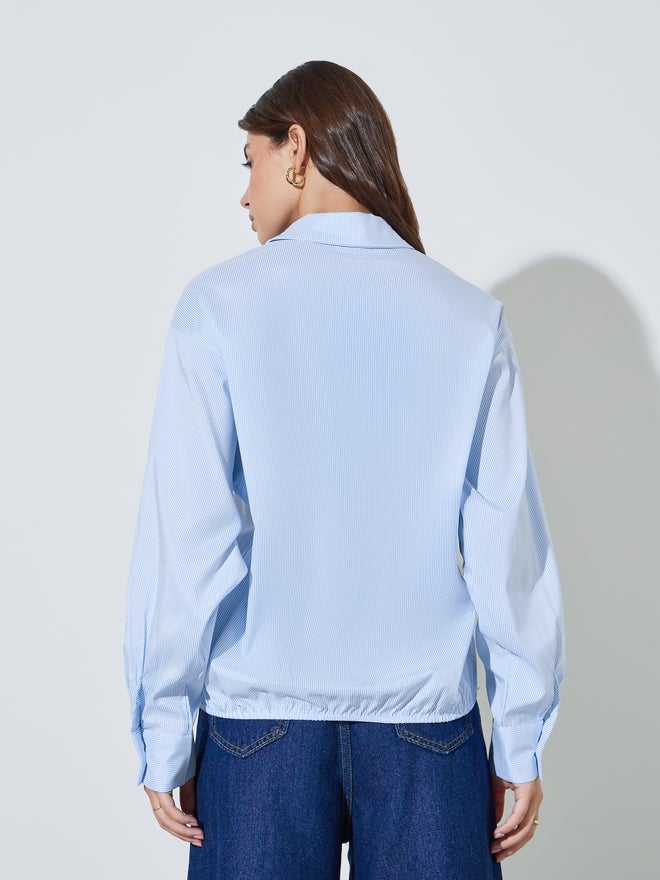 Styli Blue Striped Oversized Casual Shirt - Image 5