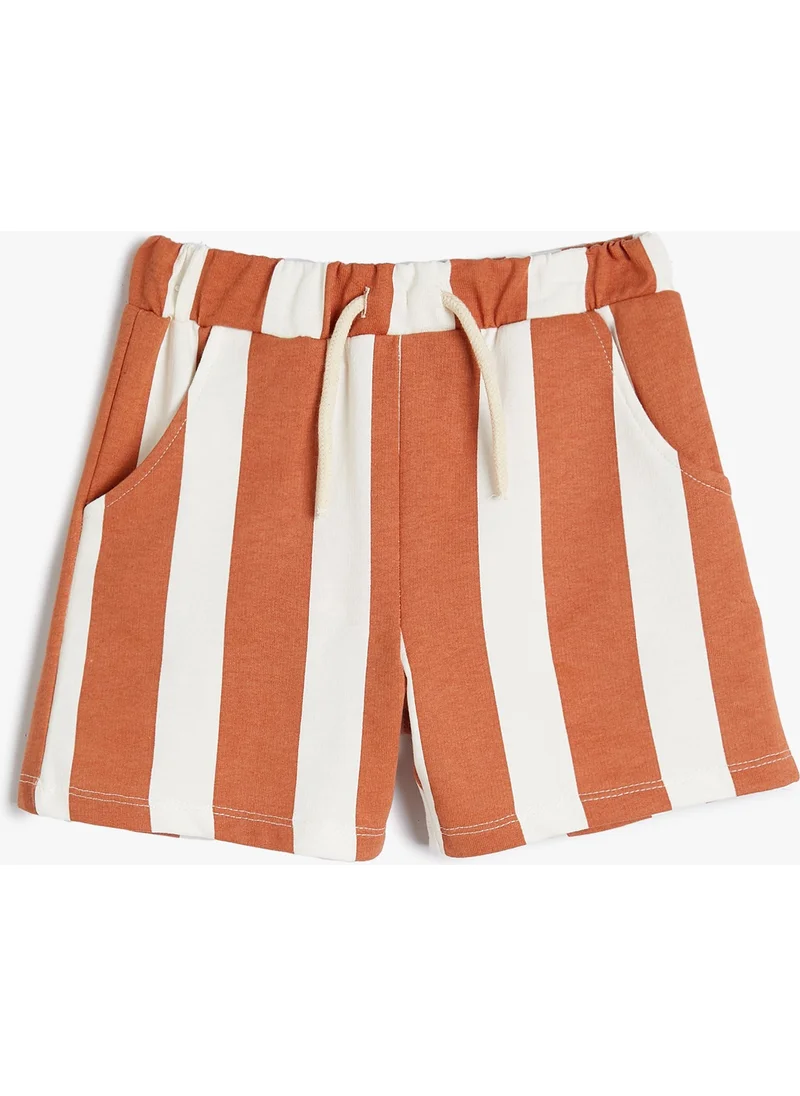 KOTON Koton Striped Shorts with Pockets Tie Waist Pocket Cotton