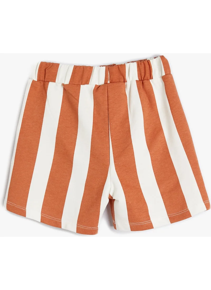 KOTON Koton Striped Shorts with Pockets Tie Waist Pocket Cotton