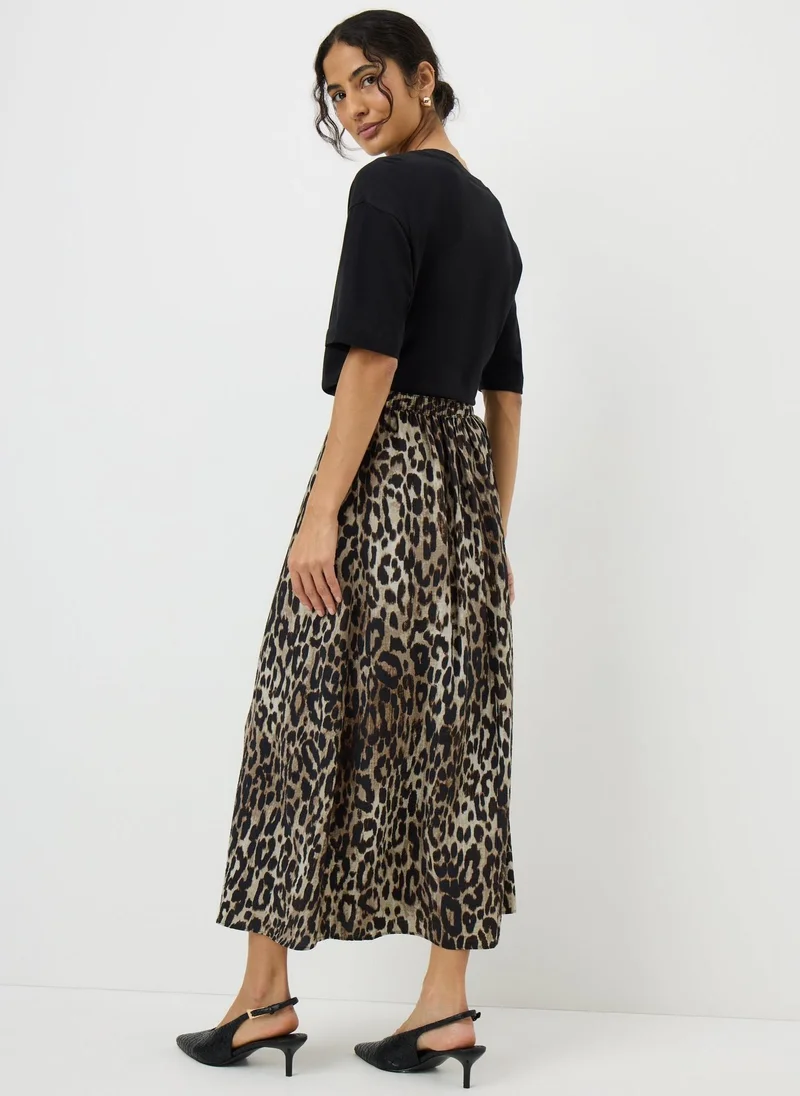 ماتلان Brown Leopard Print Co Ord Midaxi Skirt