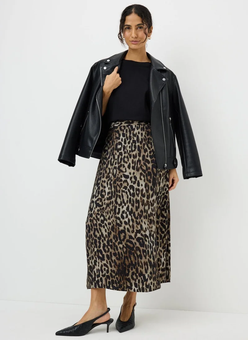 ماتلان Brown Leopard Print Co Ord Midaxi Skirt