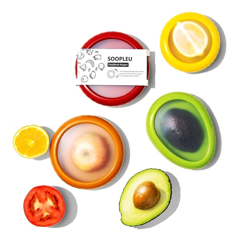 SOOPLEU Avocado Saver and Tomato Holder Set of 4 Reusable Storage Containers for Fridge Ideal for Garlic Onions Lemons and Potatoes
