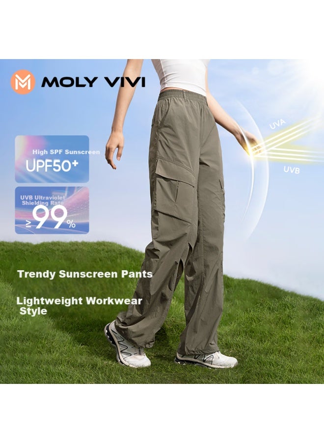 MOLY VIVI Moly Vivi Casual Sun Protection Pants Workwear Style Women 2025 Spring/summer New Cool Feeling Uv Protection Ice Silk Wide Leg Pants Magic Vivi  - Image 2