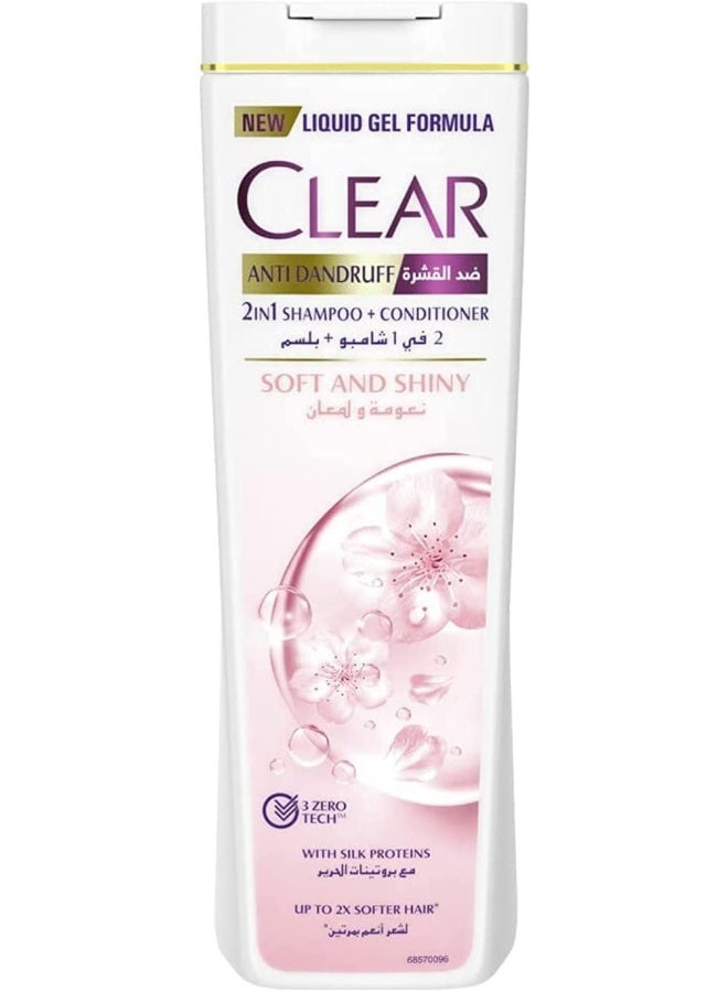 CLEAR 2in1 Shampoo & Conditioner for Women, Anti Dandruff Shampoo, Soft & Shiny, 400ml - Image 1