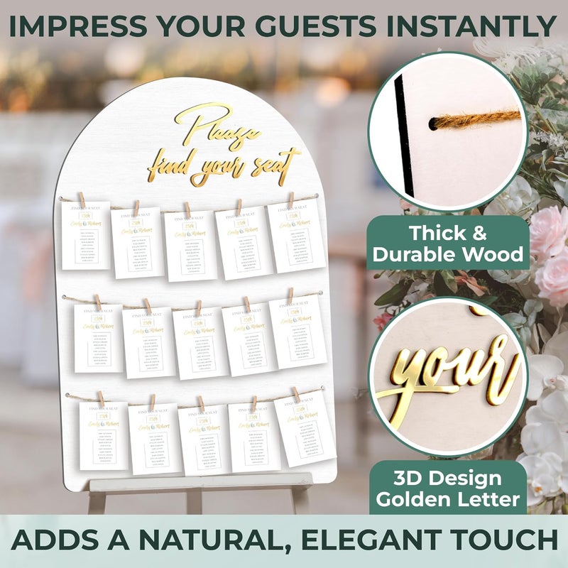 STOFINITY Wedding Seating Chart Board Display for Wedding Reception - Rustic Seating Chart for Reception Display, Find Your Seat Sign Wood Board Decor Ideas - Image 4