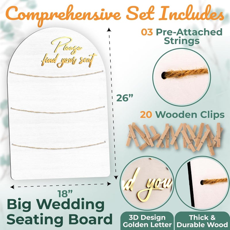 STOFINITY Wedding Seating Chart Board Display for Wedding Reception - Rustic Seating Chart for Reception Display, Find Your Seat Sign Wood Board Decor Ideas - Image 2