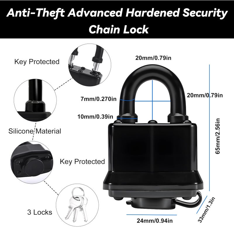 Nimite Weather-Resistant Chain Lock - Heavy Duty Upgraded Padlock with gate Chain, Anti-Theft Security Lock with a Lock Cap for Bikes, gate, Fences, Backyard Doors, Motorcycles (Chain+Lock) - Image 2
