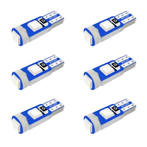 WLJH 6pcs T5 Wedge Instrument Panel 74 2721 3030smd Canbus Error Free Led Instrument Speedo Gauge Cluster Light Bulb,Blue - Image 1