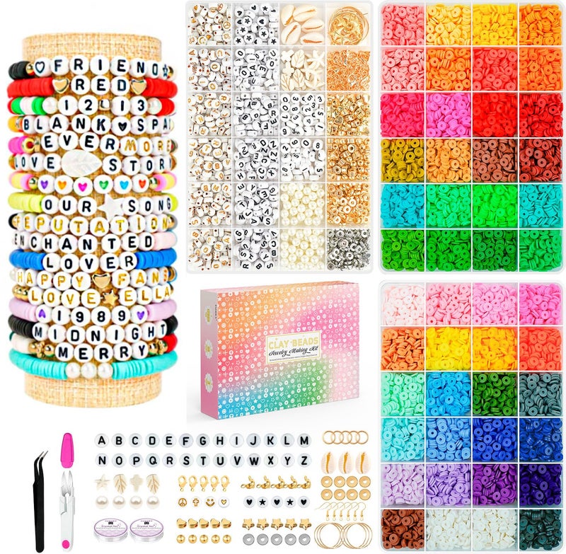 Sistenia Friendship Bracelet Kit, 14,000pcs 48 Colors Bracelet Making Kit Clay Beads with Number Letter Bead Set Concert Merch Arts and Crafts Gifts for Kids Teen Girls Jewelry Making Supplies Bracelet Maker1 - Image 1