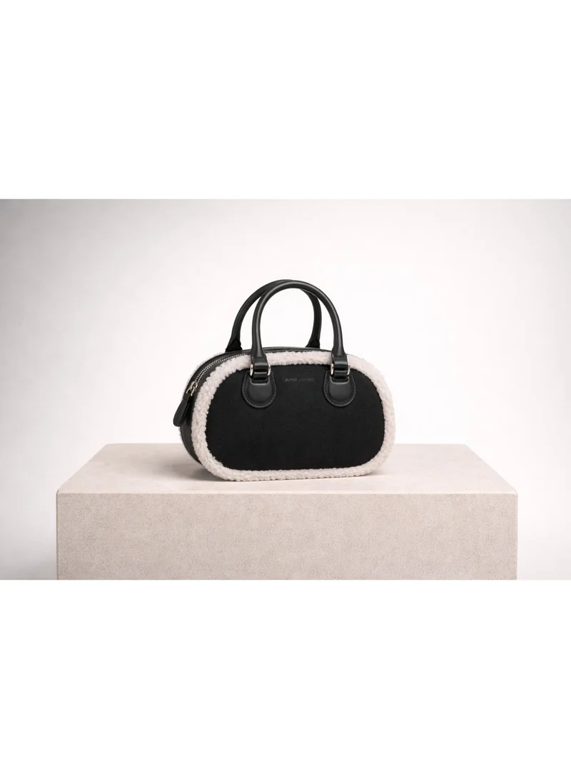 David Jones black David Jones wool and suede handbag in model cm7752- Faux leather and wool hand dual wear fluffy bag vintage and classic bag for unique style for Women | Best Price UAE