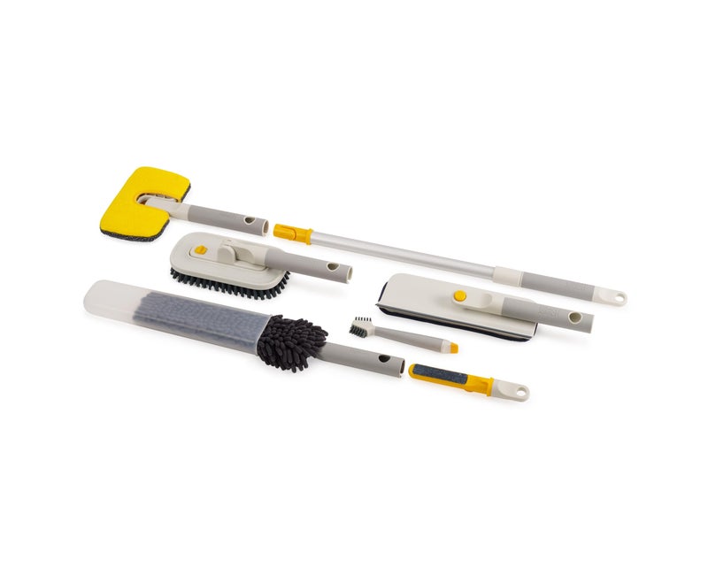 Joseph Joseph CleanTech 6Piece Cleaning Set with Extension Handle Includes Glass Cleaner wSqueegee Tile Scrubber Grout Brush Surface Cleaner and Duster with Telescopic Pole for Ceiling Fan - Image 2