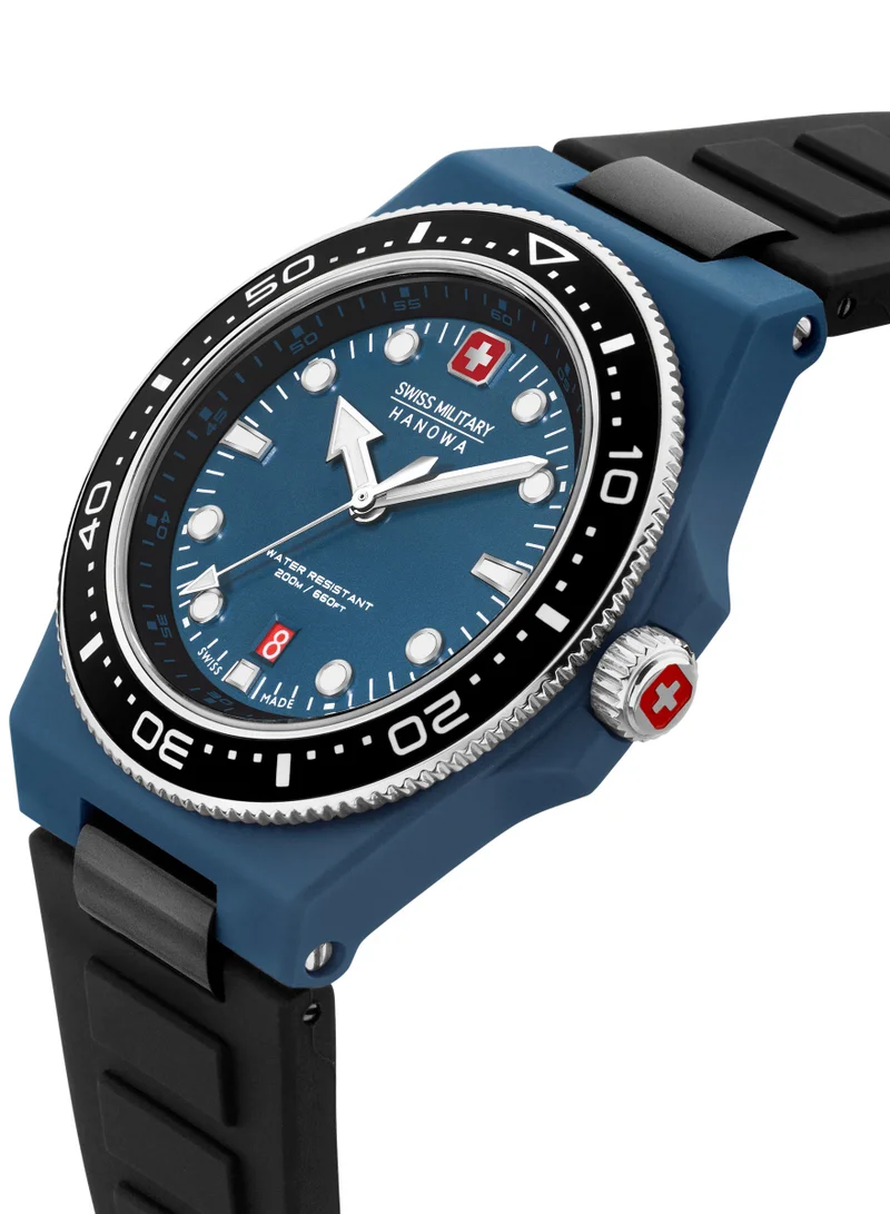 سويس ميليتري هانوا Men's Swiss Military Ocean Pioneer Watch For Men With Black Silicone Strap 45mm 20ATM - SMWGN0001184