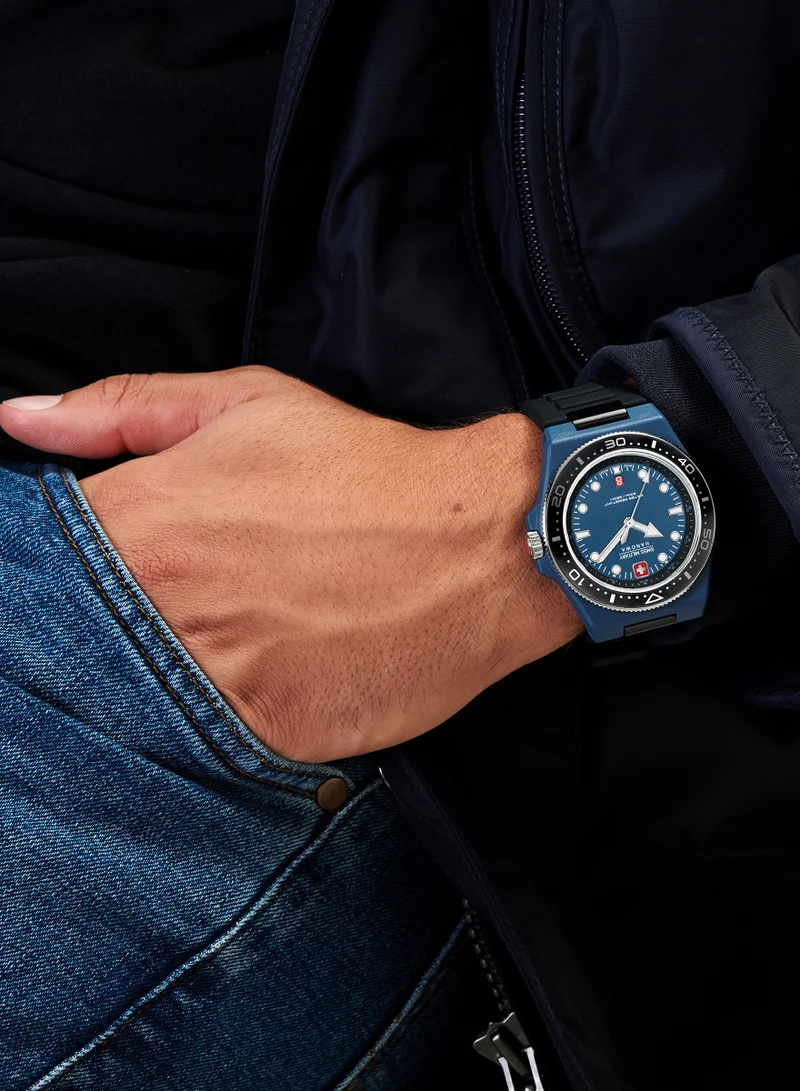 سويس ميليتري هانوا Men's Swiss Military Ocean Pioneer Watch For Men With Black Silicone Strap 45mm 20ATM - SMWGN0001184