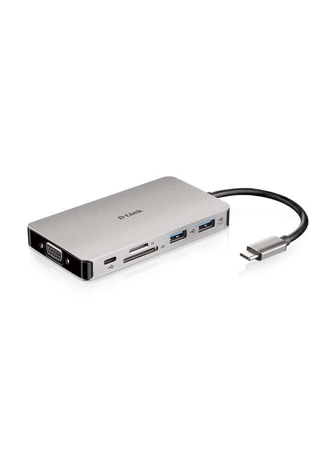 D-Link 9-in-1 USB-C Hub With HDMI/VGA/Ethernet/Card Reader/Power Delivery grey - Image 1