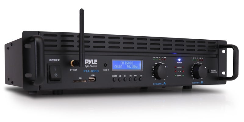 Pyle 2-Channel Rack Mount Power Amplifier with Bluetooth - 2000W Bridgeable with TRS XLR Input, Speakon Outputs, USB-A Input with MP3 Player, Bridge Mode, Cooling Fan, LED Level Meters - PTA1000BT - Image 1