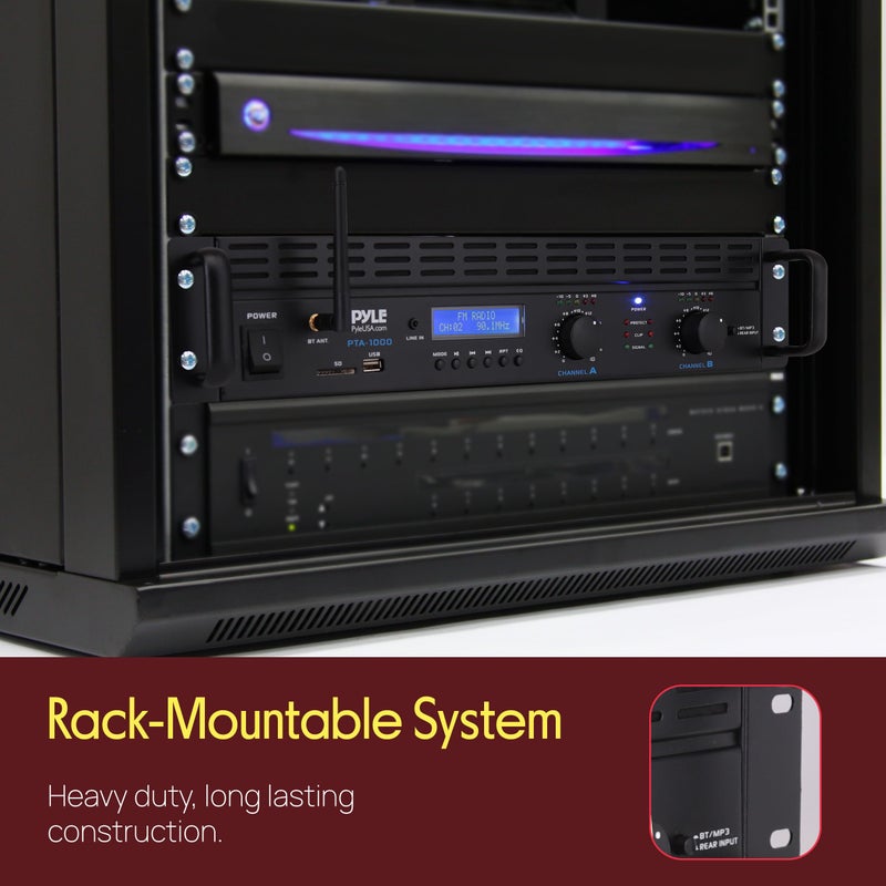 Pyle 2-Channel Rack Mount Power Amplifier with Bluetooth - 2000W Bridgeable with TRS XLR Input, Speakon Outputs, USB-A Input with MP3 Player, Bridge Mode, Cooling Fan, LED Level Meters - PTA1000BT - Image 5