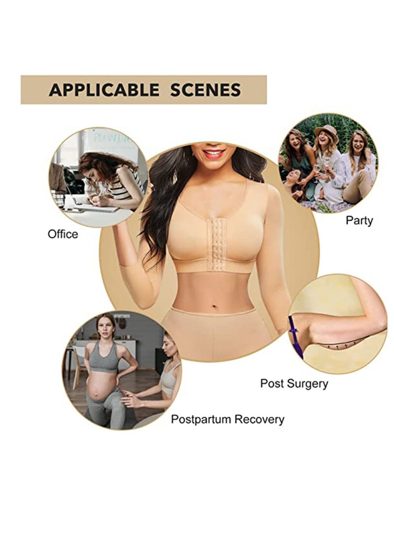Y&D - Women's Sports Bra Wireless Front Buckle Yoga Arm Compression Sleeves Upper Shapers Slimmer Post Surgery Posture Corrector Shapewear Tops L Size - Image 1