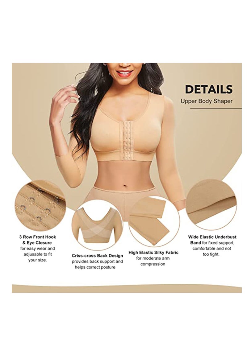Y&D - Women's Sports Bra Wireless Front Buckle Yoga Arm Compression Sleeves Upper Shapers Slimmer Post Surgery Posture Corrector Shapewear Tops L Size - Image 1