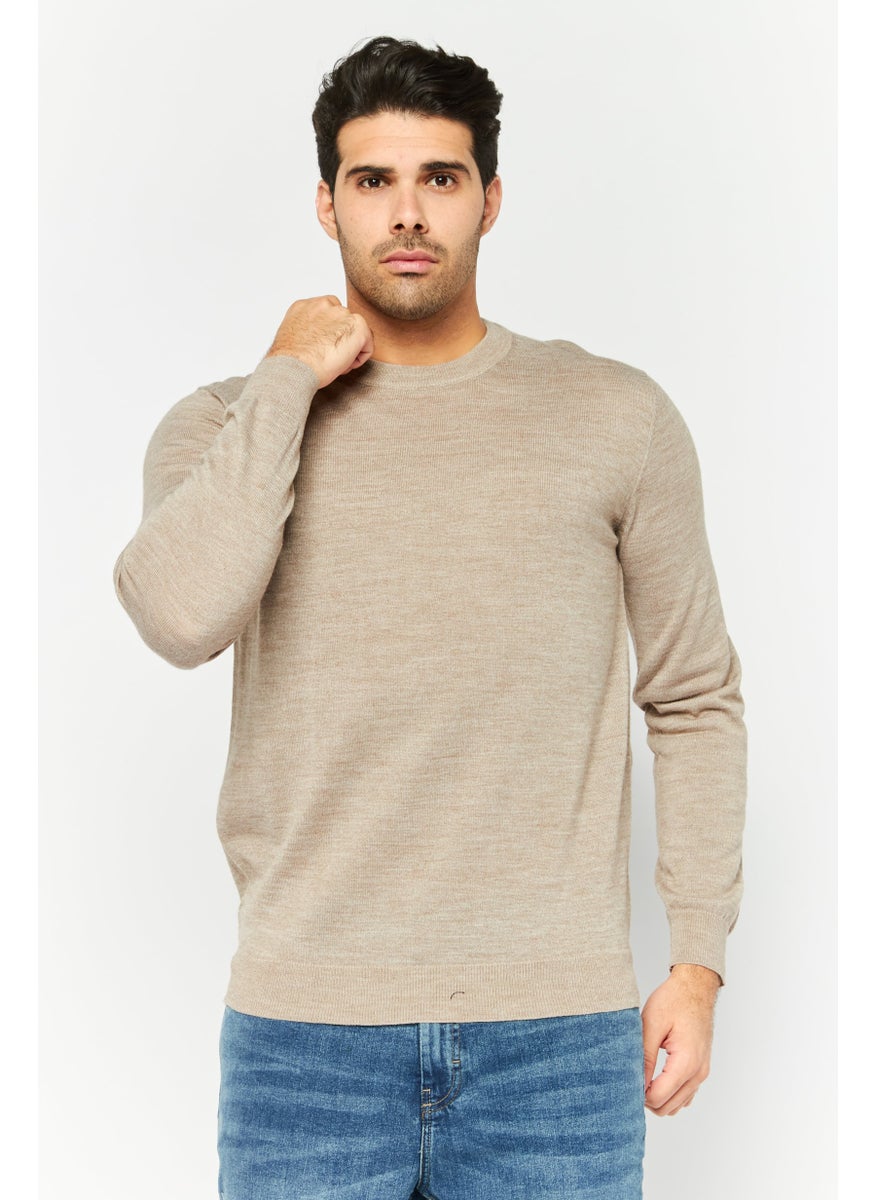 Sorbino Men Crew Neck Textured Long Sleeves Sweatshirt, Beige  - Image 1