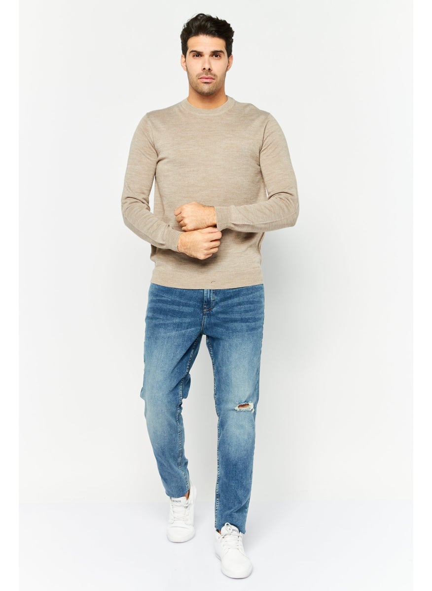 Sorbino Men Crew Neck Textured Long Sleeves Sweatshirt, Beige  - Image 2