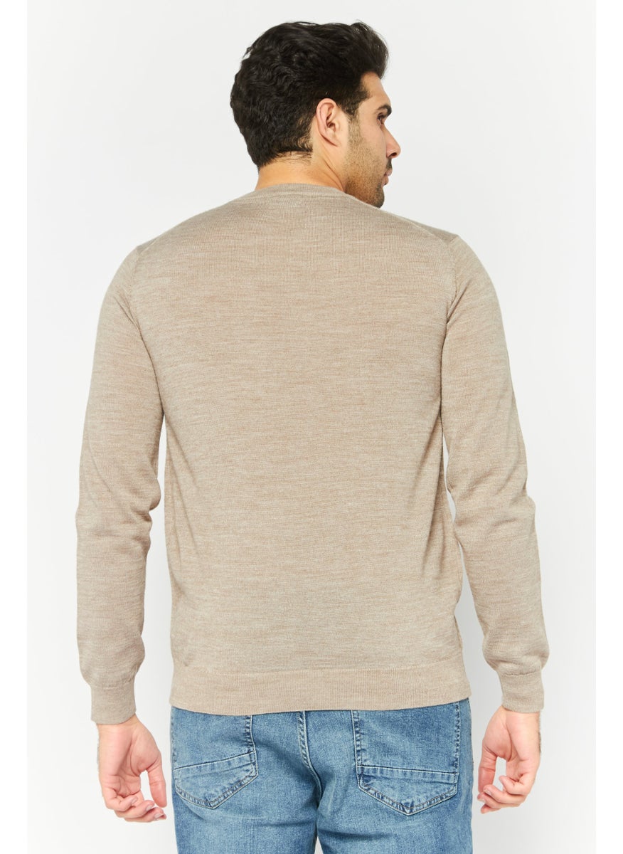 Sorbino Men Crew Neck Textured Long Sleeves Sweatshirt, Beige  - Image 3