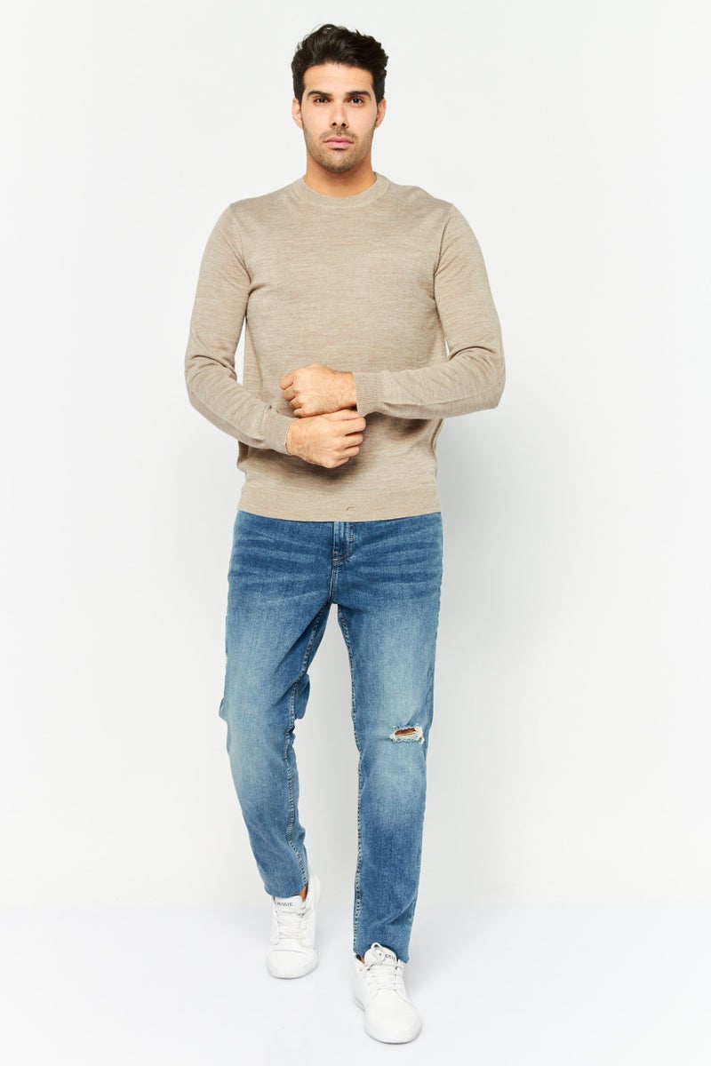 Sorbino Men Crew Neck Textured Long Sleeves Sweatshirt, Beige - Image 2