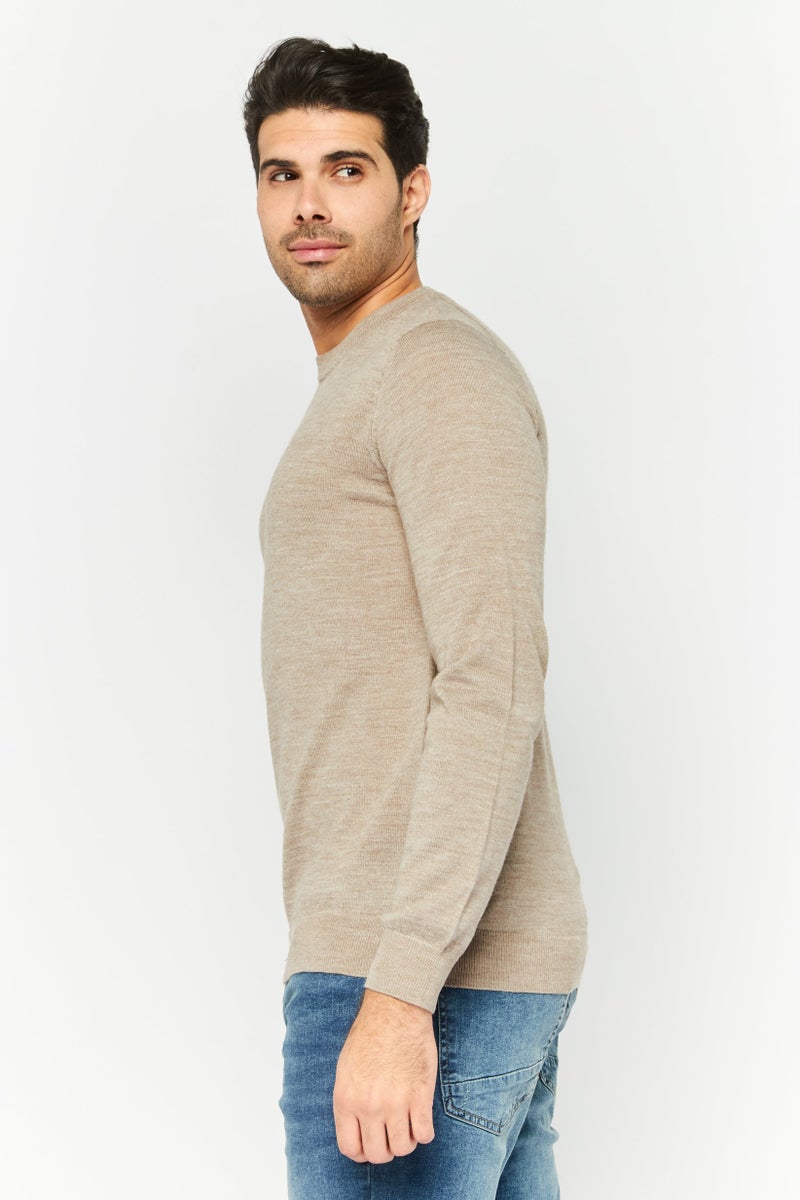 Sorbino Men Crew Neck Textured Long Sleeves Sweatshirt, Beige - Image 4