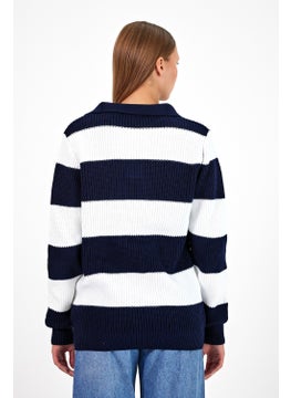 Cool Tarz Cool Style Women Striped Comfort V Polo Neck Sweater  - Image 5