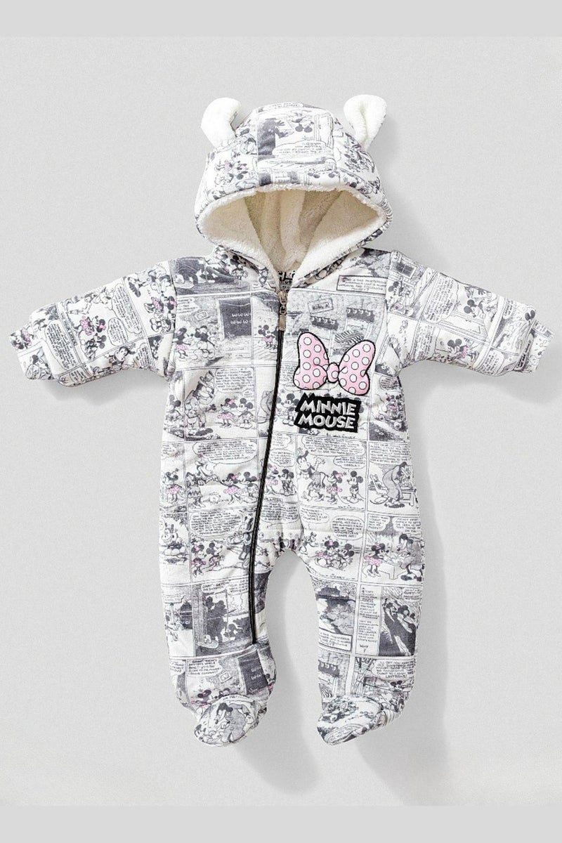 full moon 1 Disney Minnie Mouse Baby Snowsuit, Comic Print, Hooded Fleece-Lined Winter Romper