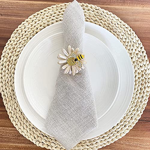 Dycica Set of 6 Bee Napkin Rings Modern Daisy Flower Napkin Holder Tablescape Table Place Setting Party Wedding Dining Decor Accessories (Cream) - Image 5