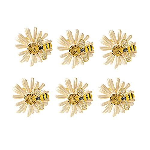 Dycica Set of 6 Bee Napkin Rings Modern Daisy Flower Napkin Holder Tablescape Table Place Setting Party Wedding Dining Decor Accessories (Cream) - Image 3