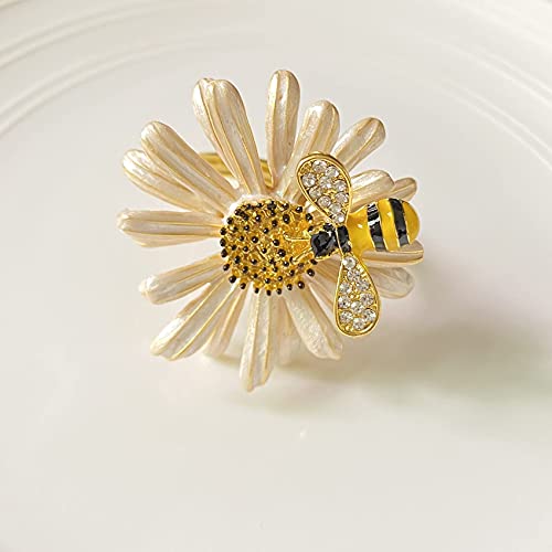 Dycica Set of 6 Bee Napkin Rings Modern Daisy Flower Napkin Holder Tablescape Table Place Setting Party Wedding Dining Decor Accessories (Cream) - Image 2