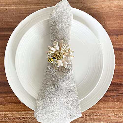 Dycica Set of 6 Bee Napkin Rings Modern Daisy Flower Napkin Holder Tablescape Table Place Setting Party Wedding Dining Decor Accessories (Cream) - Image 4