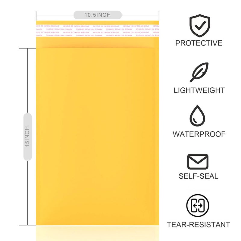 LULUPACK 10.5 x 15 in Kraft Bubble Mailer, Yellow Padded Envelopes, Recyclable Waterproof Mailing Bags, Self Seal Shipping Packaging Envelopes (25 PCS) - Image 2