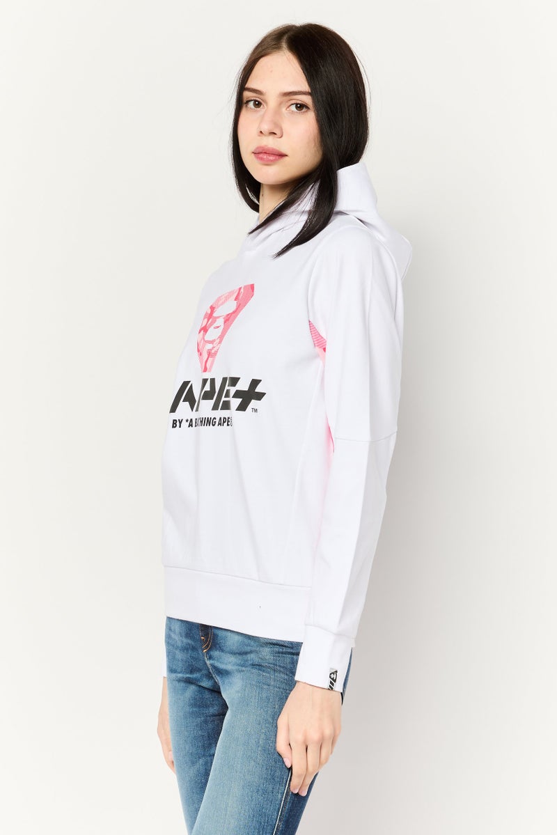 Aape By A Bathing Ape Women Neck Graphic Print Long Sleeves Hoodie, White - Image 3