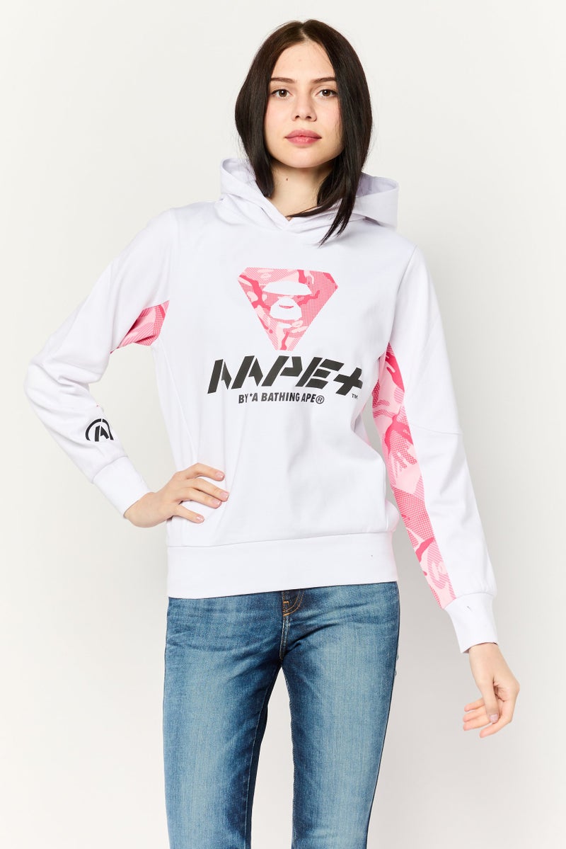 Aape By A Bathing Ape Women Neck Graphic Print Long Sleeves Hoodie, White - Image 1