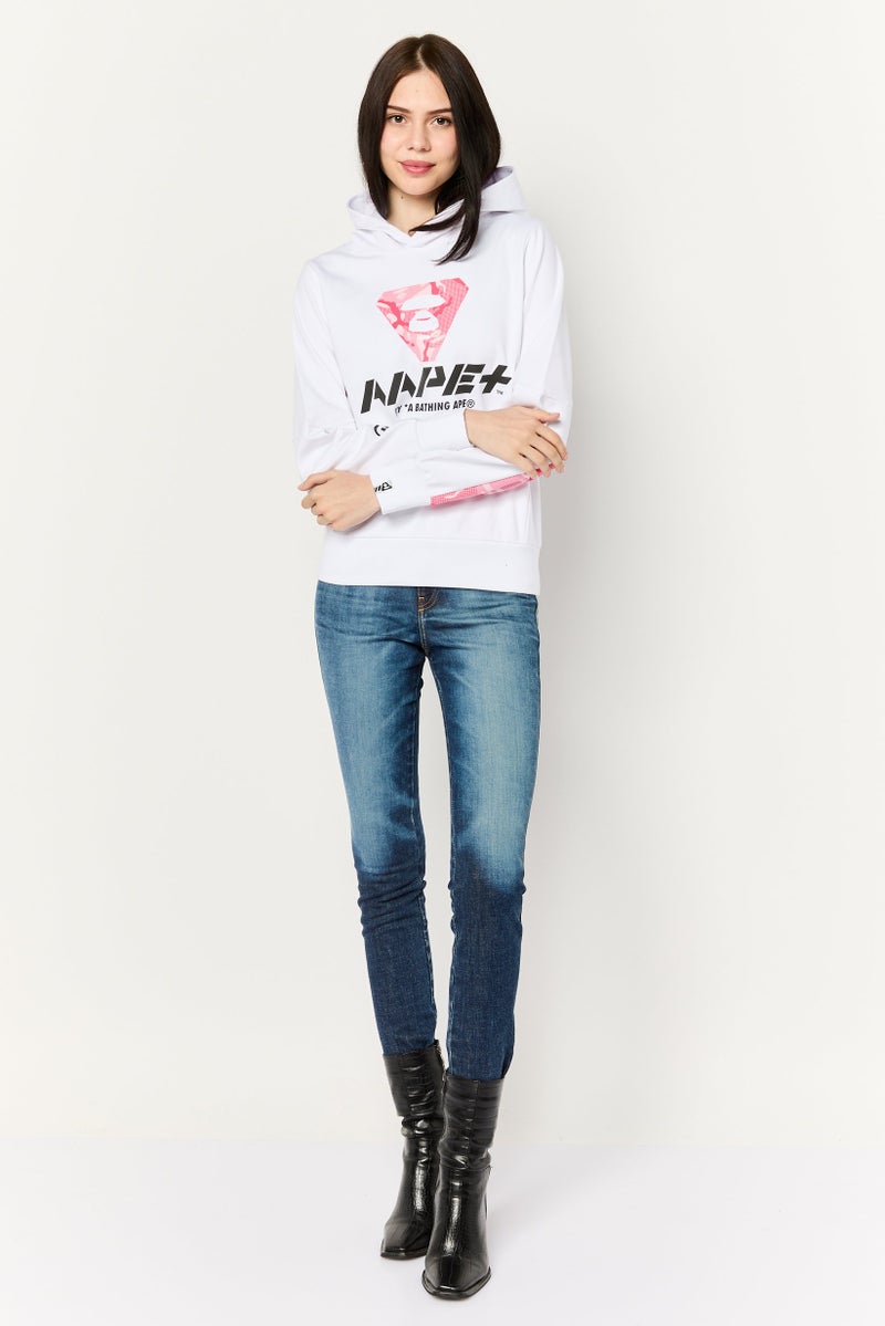 Aape By A Bathing Ape Women Neck Graphic Print Long Sleeves Hoodie, White - Image 2