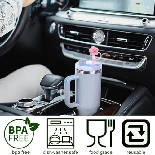 BTYHAOS Silicone Straw Caps for 10mm Tumblers | Reusable Dust-Proof Straw Toppers Compatible with Stanley 30oz & 40oz Tumblers (Purple Flower 3pc) - Image 4