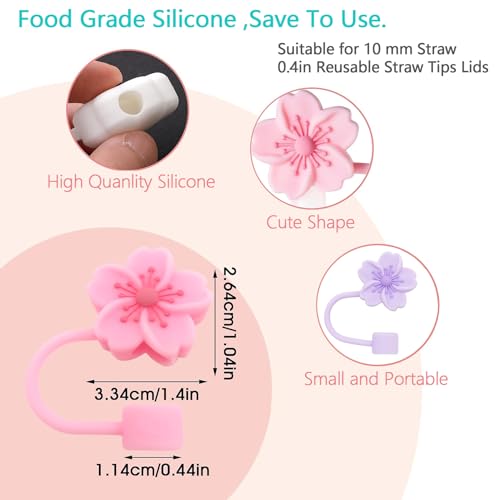 BTYHAOS Silicone Straw Caps for 10mm Tumblers | Reusable Dust-Proof Straw Toppers Compatible with Stanley 30oz & 40oz Tumblers (Purple Flower 3pc) - Image 2