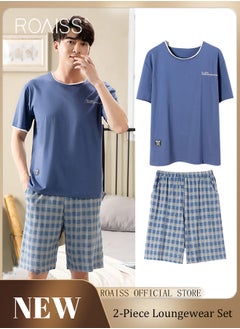 roaiss Men's 2 Piece Loungewear Set  Round Neck Short Sleeves & Checked Shorts Modal Pajamas Loose & Comfortable Skin Friendly Fabric Soft & Versatile Design  - Image 2