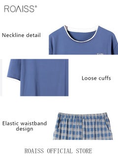 roaiss Men's 2 Piece Loungewear Set  Round Neck Short Sleeves & Checked Shorts Modal Pajamas Loose & Comfortable Skin Friendly Fabric Soft & Versatile Design  - Image 5