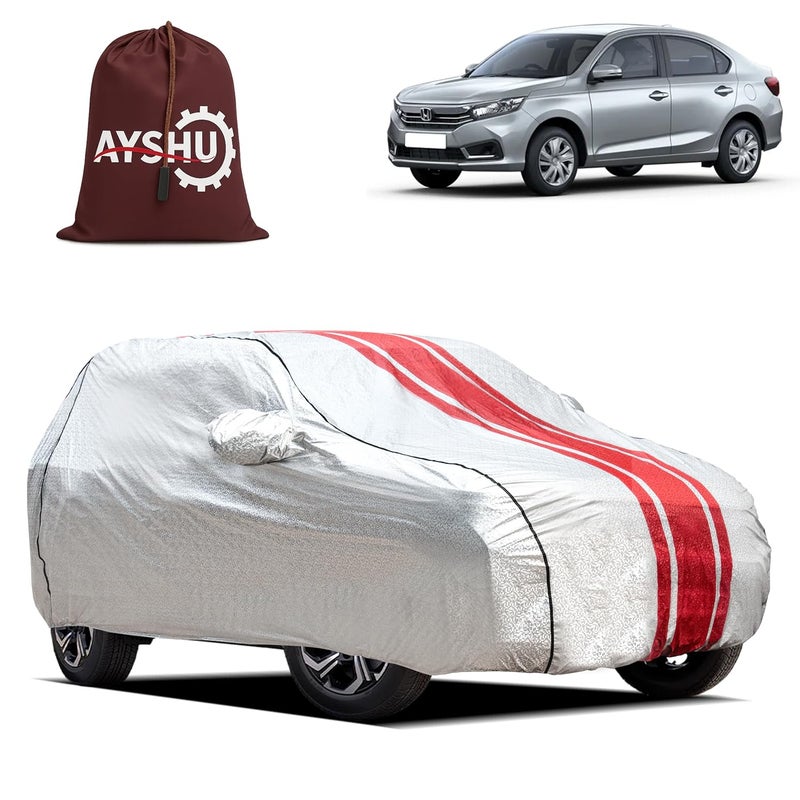 ASHU AYSHU Waterproof Car Cover Compatible with Honda Amaze | Mirror & Antenna Pocket | Anti-Scratch Soft Cotton Inner Layer | Triple Stitched | Heat Resistant Metallic Silver | All-Weather Protection - Image 1