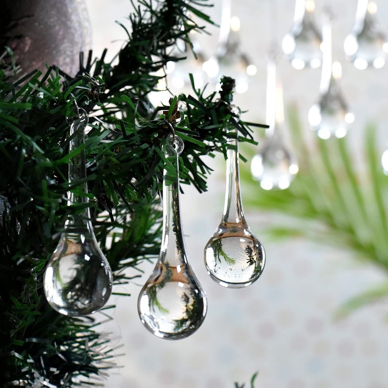 Indian-Shelf IndianShelf 200 Glass Christmas Ornaments Clear Glass Ornaments Chandelier Crystals Chandelier Drop Ornaments Glass Teardrop Clear Christmas OrnamentsHanging Crystals for Centerpieces 3 Inch - Image 1